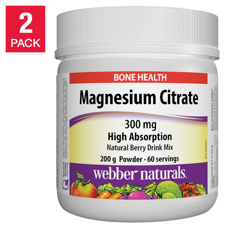 webber naturals Magnesium Citrate 300mg Powder, 200g, 2-pack product image