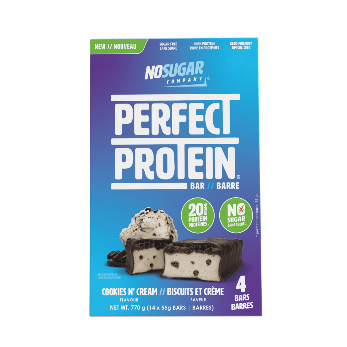 No Sugar, Perfect Protein Cookies & Cream Snack Bars, 55 g, 4 bars product image