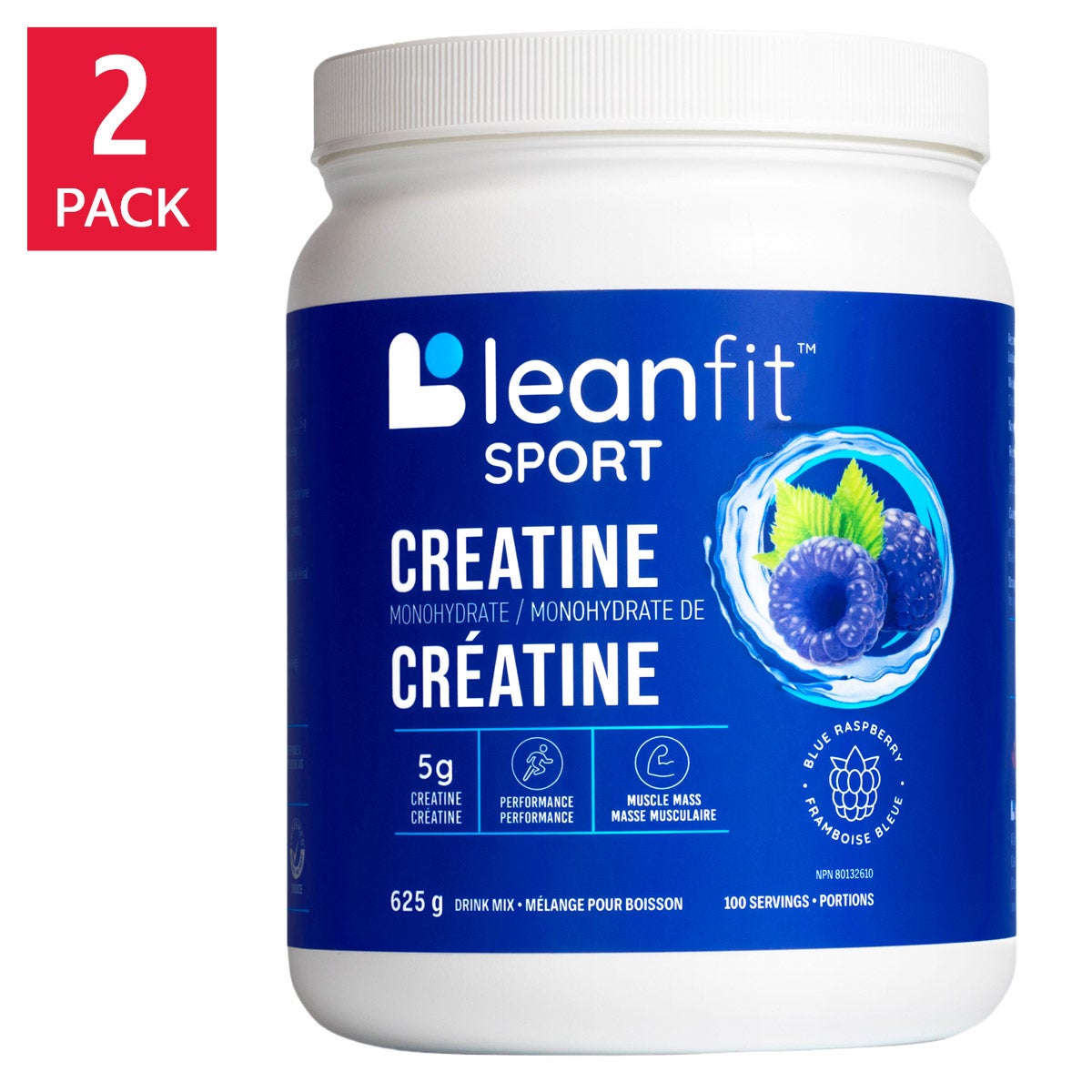 Leanfit Creatine Monohydrate Blue Raspberry, 2 x 625g product image