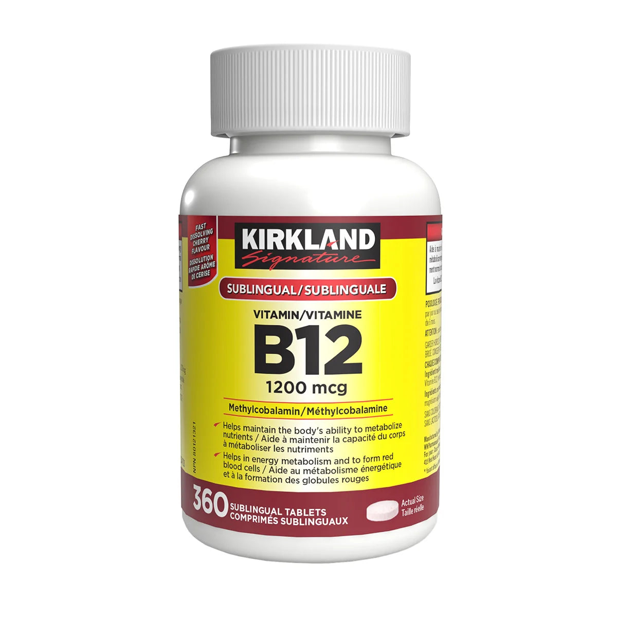 Kirkland Signature Vitamin B12 1200 mcg, 360 sublingual tablets product image
