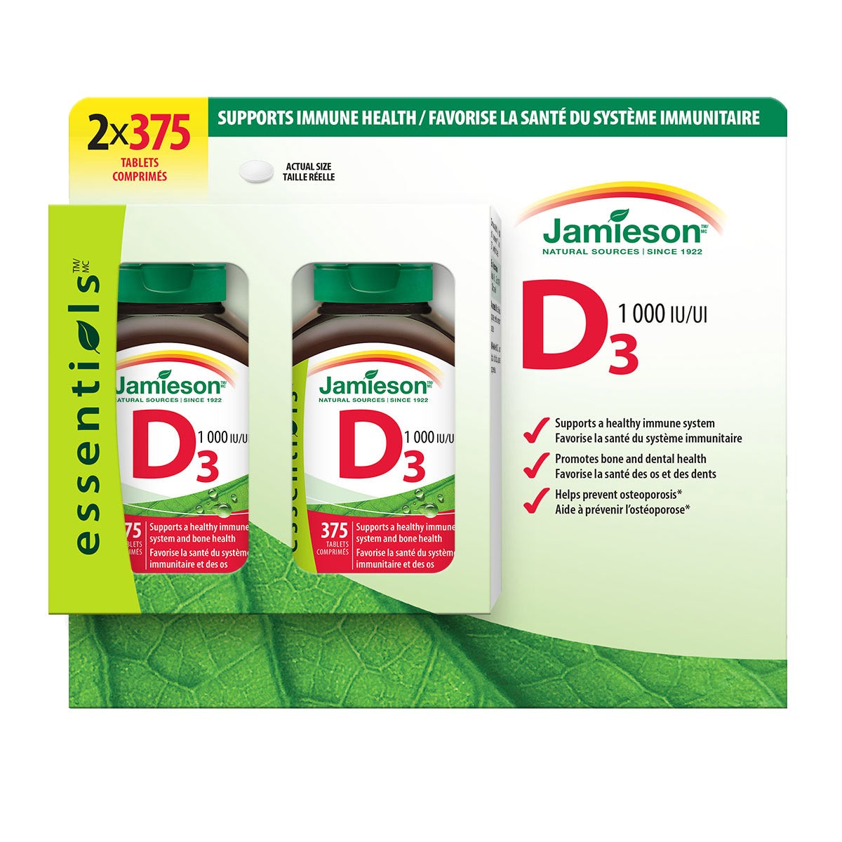 Jamieson Vitamin D3 1000 IU, 2 x 375 Tablets product image