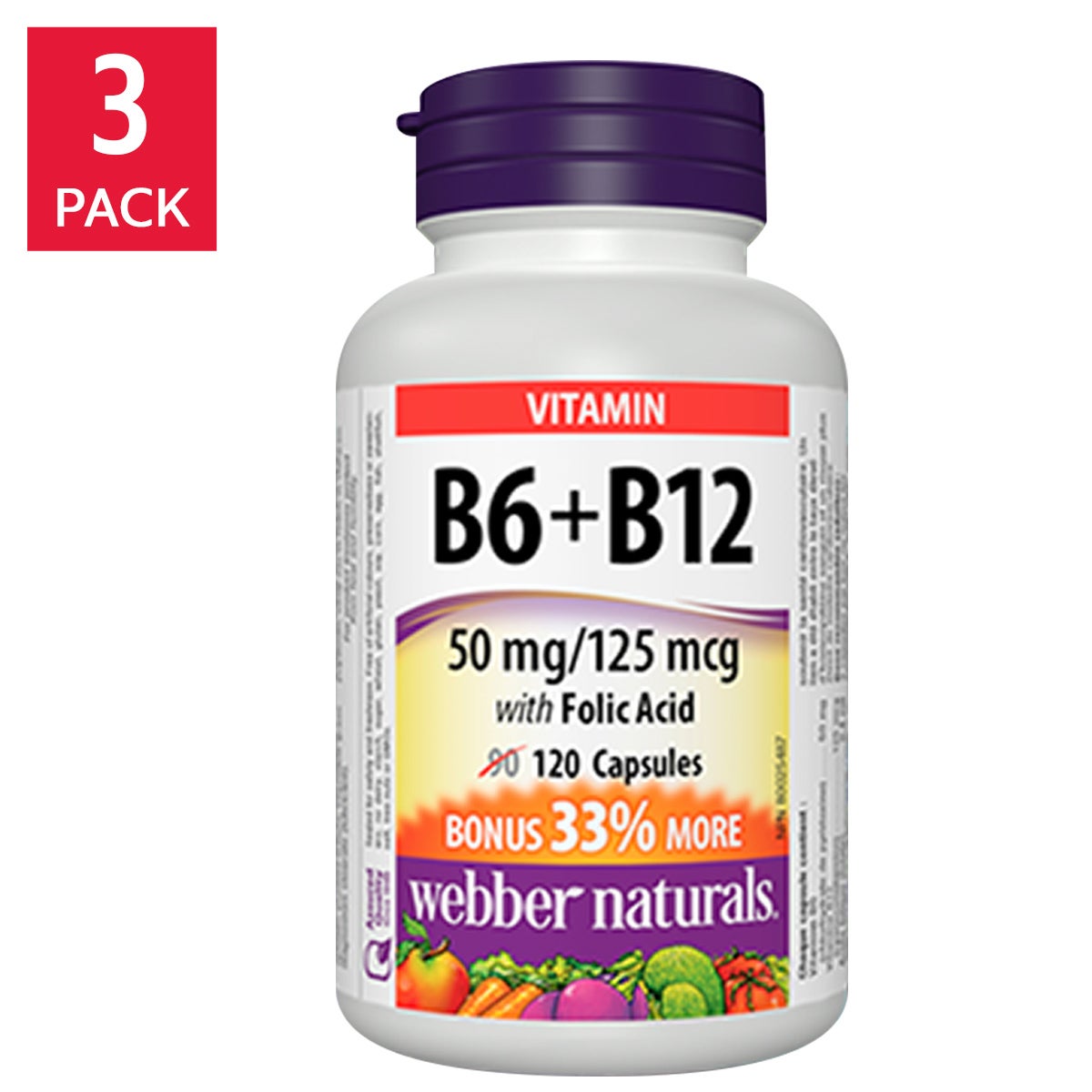 webber naturals B6, B12 with Folic Acid -- 3 x 120 Capsules product image