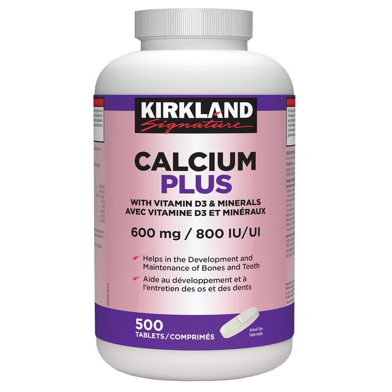 Kirkland Signature Calcium Plus With Vitamin D3 & Minerals 600 mg | 800 IU, 500 Tablets product image
