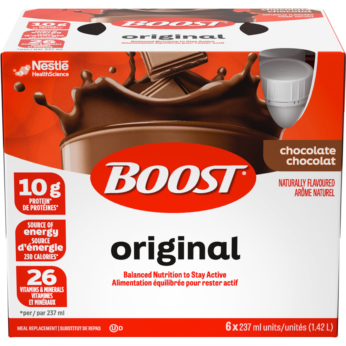 BOOST Original Chocolate Meal Replacement Drink bundle of four retail packs